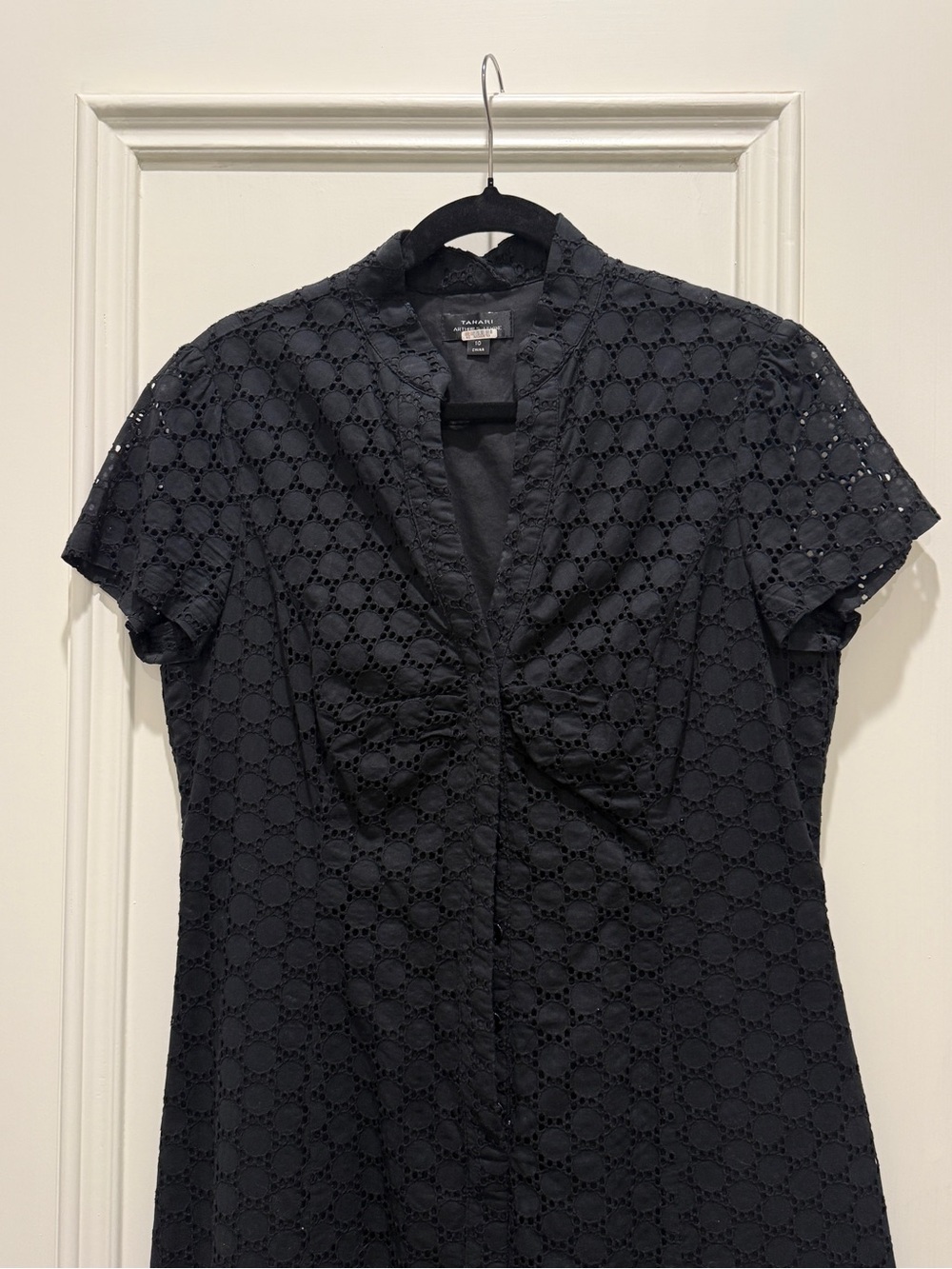 Tahari Black Short Sleeve Eyelet Lace Dress